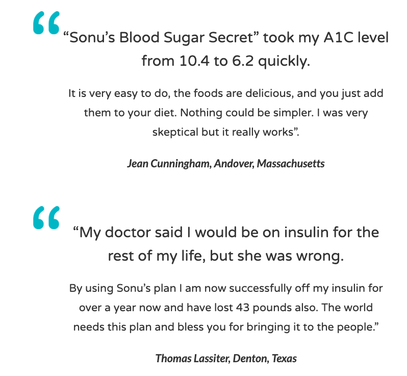 testimonials of sonu's diabetes secret